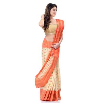 Orange Woven Cotton Saree Without Blouse 3