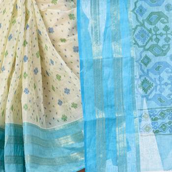 Blue Woven Cotton Saree Without Blouse 5