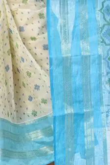 Blue Woven Cotton Saree Without Blouse