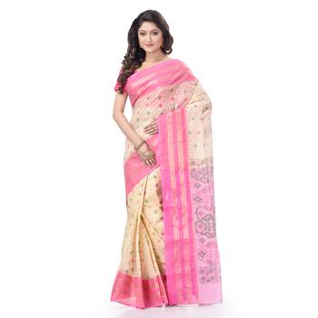 Pink Woven Cotton Saree Without Blouse 1