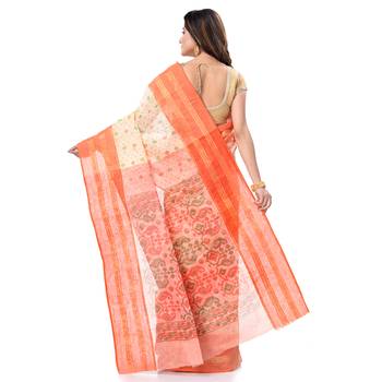 Orange Woven Cotton Saree Without Blouse 4
