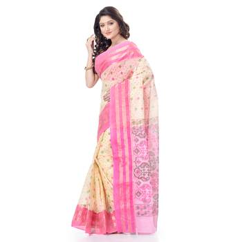 Pink Woven Cotton Saree Without Blouse 2