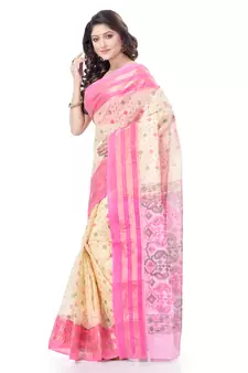 Pink Woven Cotton Saree Without Blouse
