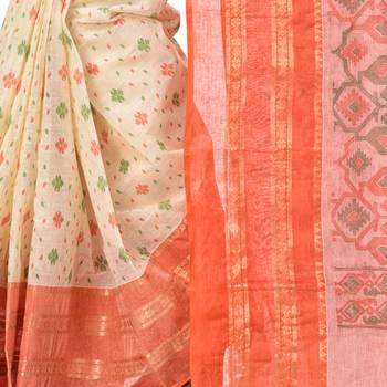 Orange Woven Cotton Saree Without Blouse 5
