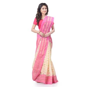 Pink Woven Cotton Saree Without Blouse 3