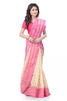 Pink Woven Cotton Saree Without Blouse
