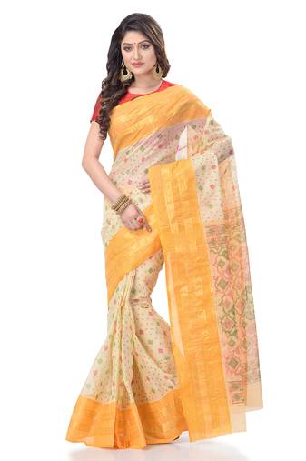 Yellow Woven Cotton Saree Without Blouse