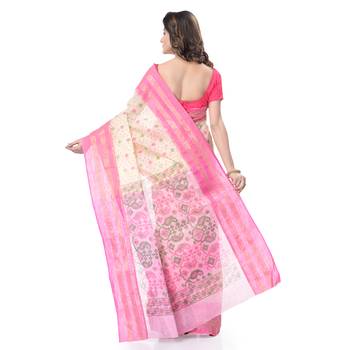 Pink Woven Cotton Saree Without Blouse 4