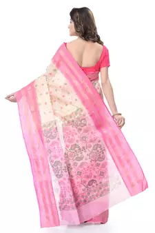 Pink Woven Cotton Saree Without Blouse