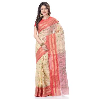 Red Woven Cotton Saree Without Blouse 1