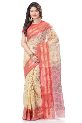Red Woven Cotton Saree Without Blouse