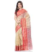 Red Woven Cotton Saree Without Blouse