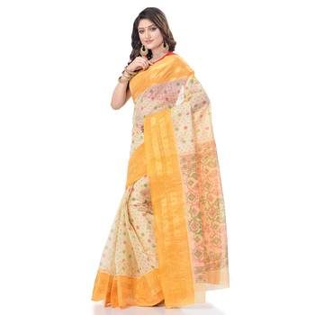 Yellow Woven Cotton Saree Without Blouse 2