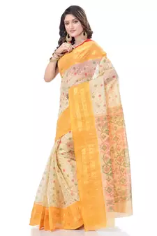 Yellow Woven Cotton Saree Without Blouse