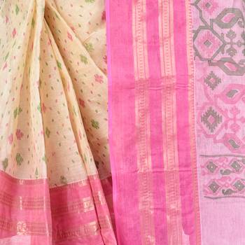 Pink Woven Cotton Saree Without Blouse 5