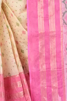 Pink Woven Cotton Saree Without Blouse