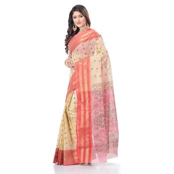 Red Woven Cotton Saree Without Blouse 2