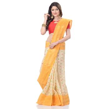 Yellow Woven Cotton Saree Without Blouse 3