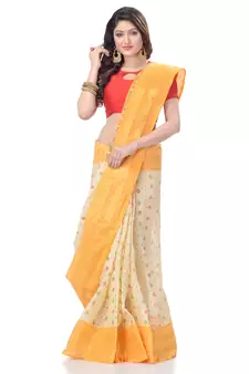Yellow Woven Cotton Saree Without Blouse