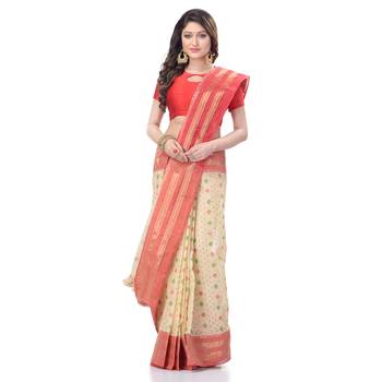 Red Woven Cotton Saree Without Blouse 3