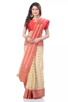 Red Woven Cotton Saree Without Blouse