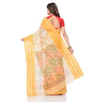 Yellow Woven Cotton Saree Without Blouse 4