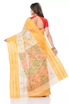 Yellow Woven Cotton Saree Without Blouse