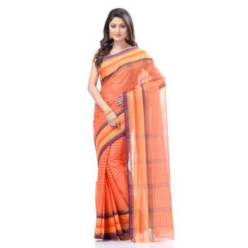 Orange Woven Cotton Saree Without Blouse 1