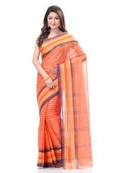 Orange Woven Cotton Saree Without Blouse