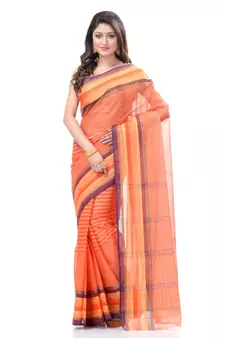Orange Woven Cotton Saree Without Blouse