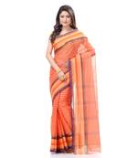 Orange Woven Cotton Saree Without Blouse