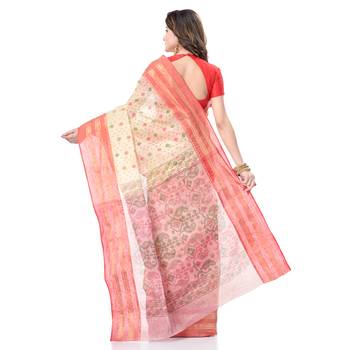 Red Woven Cotton Saree Without Blouse 4