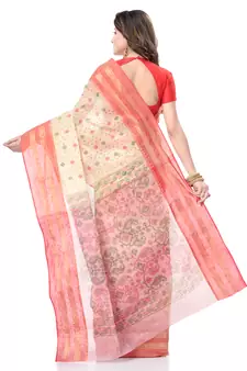 Red Woven Cotton Saree Without Blouse