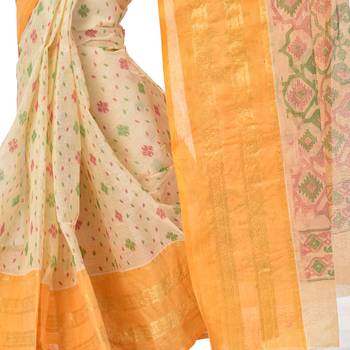 Yellow Woven Cotton Saree Without Blouse 5