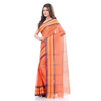 Orange Woven Cotton Saree Without Blouse 2