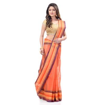 Orange Woven Cotton Saree Without Blouse 3