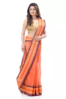 Orange Woven Cotton Saree Without Blouse