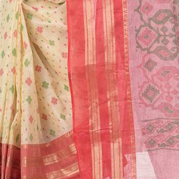 Red Woven Cotton Saree Without Blouse 5
