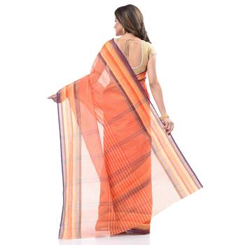 Orange Woven Cotton Saree Without Blouse 4