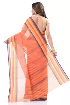 Orange Woven Cotton Saree Without Blouse