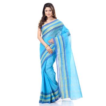Blue Woven Cotton Saree Without Blouse 1