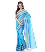 Blue Woven Cotton Saree Without Blouse