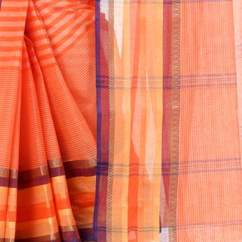 Orange Woven Cotton Saree Without Blouse 5
