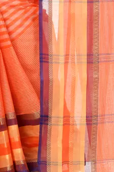Orange Woven Cotton Saree Without Blouse