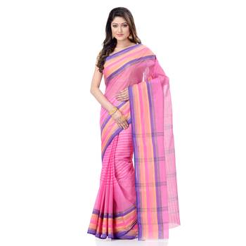 Pink Woven Cotton Saree Without Blouse 1