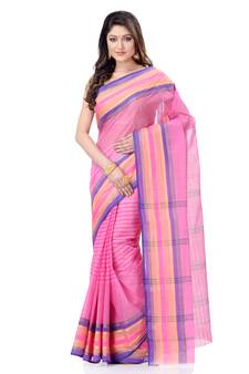 Pink Woven Cotton Saree Without Blouse