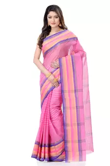 Pink Woven Cotton Saree Without Blouse
