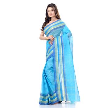 Blue Woven Cotton Saree Without Blouse 2