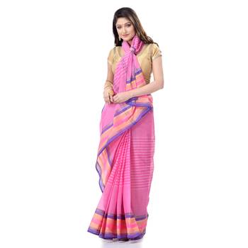 Pink Woven Cotton Saree Without Blouse 3