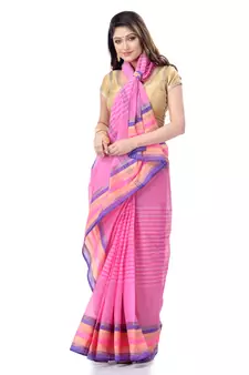 Pink Woven Cotton Saree Without Blouse